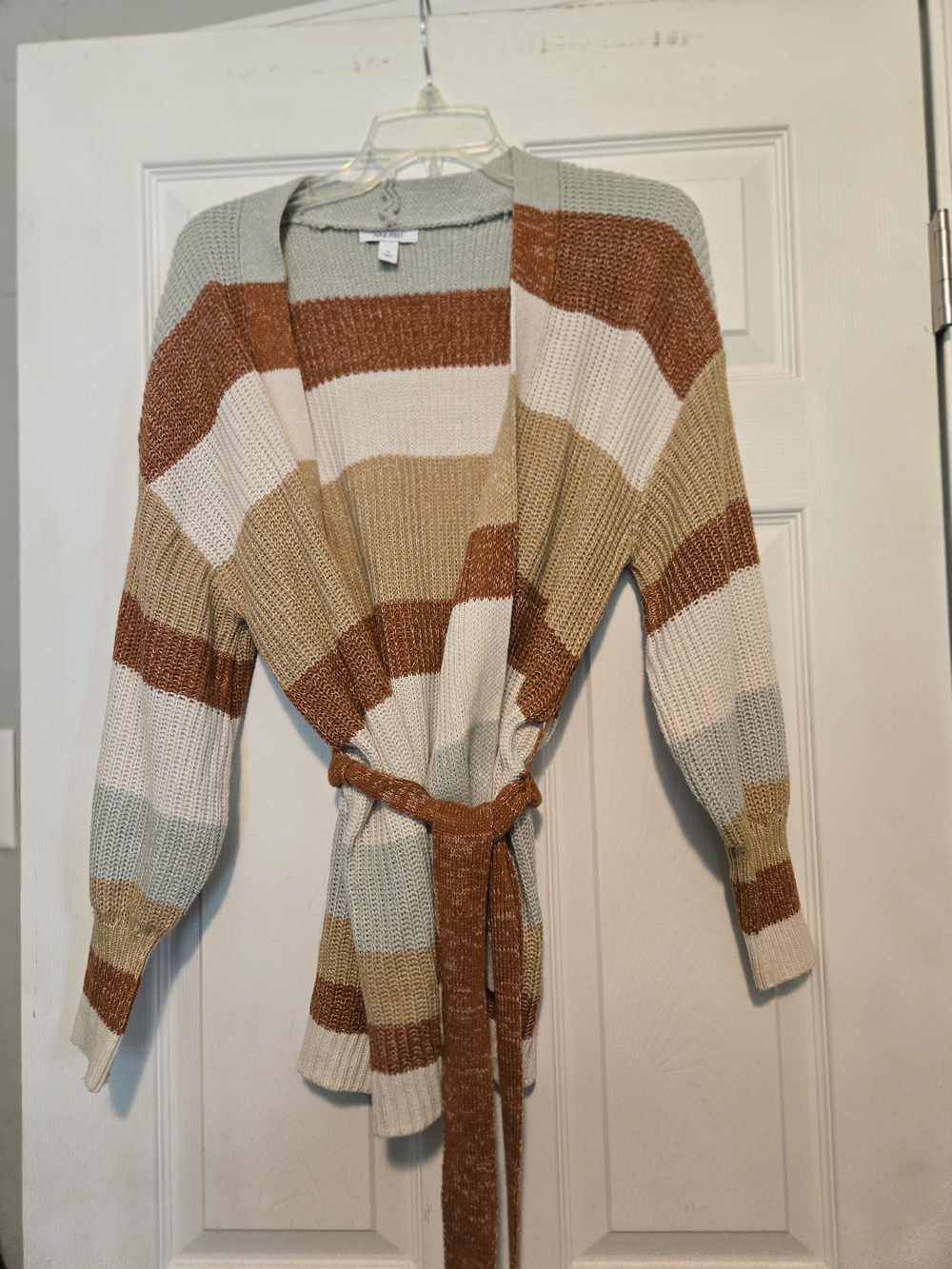 Nine West Multi-Color Striped Belted Cardigan Sweater